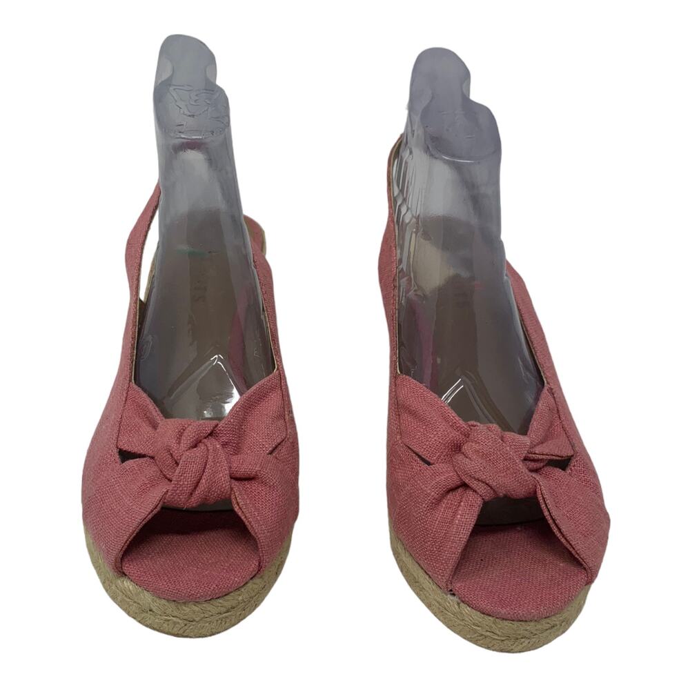 Talbots pink canvas wedge peep toes slingback sandals size 8.5